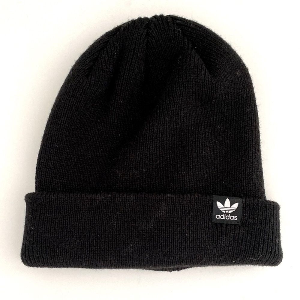 Adidas Black Knit Beanie Hat White Logo Patch OS Unisex Streetwear Athletic NWOT